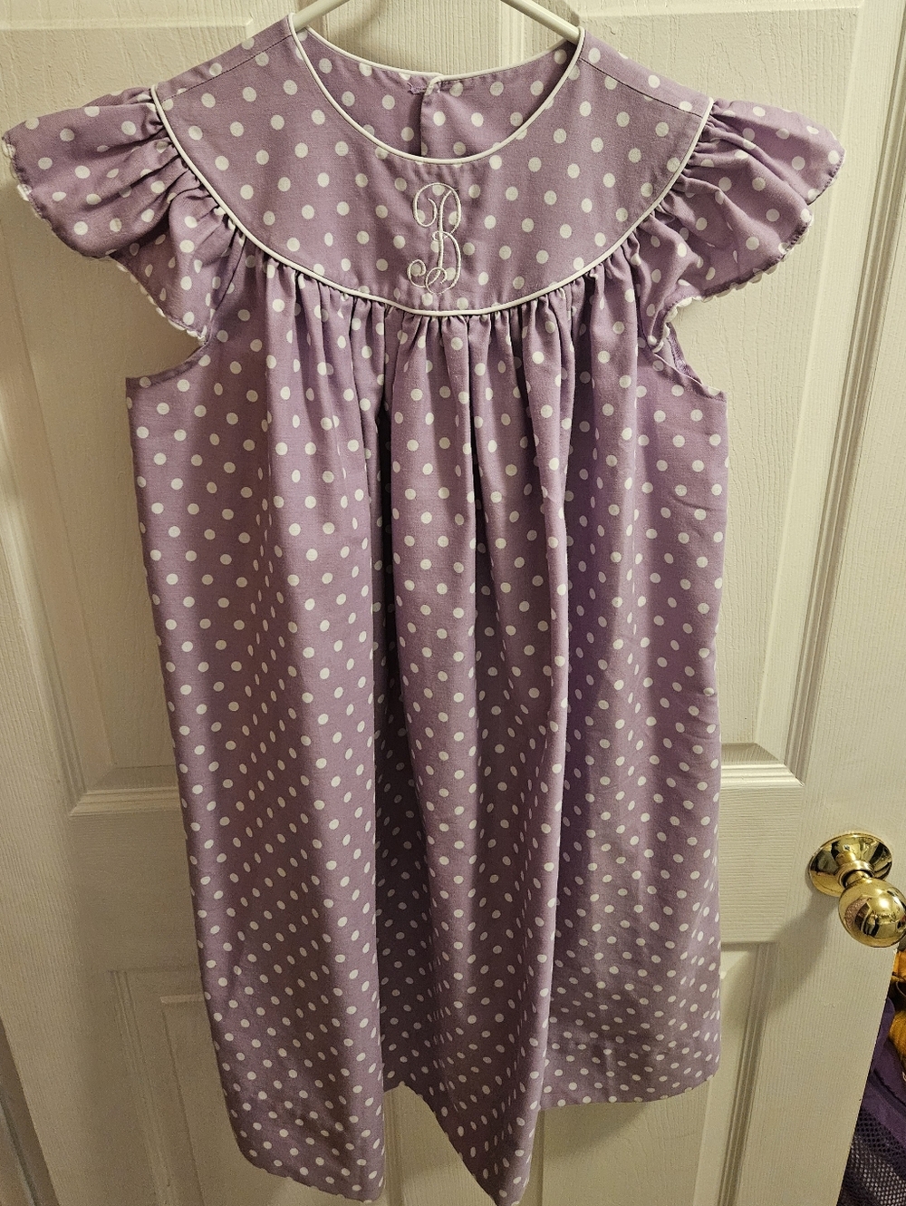 Lilac Polka Dot Girls' Dress with Flutter Sleeves